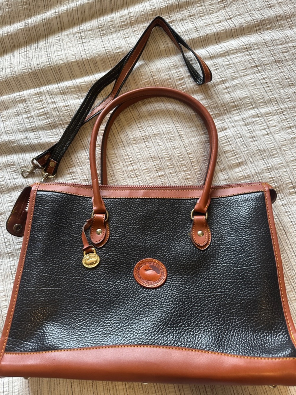 Classic Dooney & Bourke Black & Brown Pebble Leather Satchel